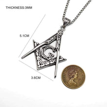 Load image into Gallery viewer, Mens Silver Black Enamel Stainless Steel Masonic Pendant Necklace 60CM SS Chain - Pendant Necklace