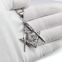 Load image into Gallery viewer, Mens Silver Black Enamel Stainless Steel Masonic Pendant Necklace 60CM SS Chain - Pendant Necklace