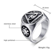 Load image into Gallery viewer, Mens Stainless Steel Ring Illuminati The All-seeing-eye Pyramid Symbol Gothic Bikers Male Rings for Men Religious Jewelry - Ring