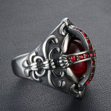 Load image into Gallery viewer, Men's Stainless Steel Vintage Ruby Red Gemstone Cross Rings Silver Black Gothic Biker Wedding Band