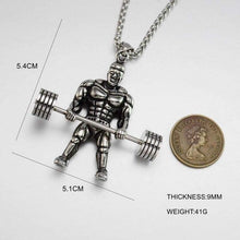 Load image into Gallery viewer, Mens Vintage Look Stainless Steel Weightlifter Gym Bodybuilder Barbell Pendant Necklace - Pendant Necklace