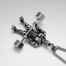 Load image into Gallery viewer, Mens Vintage Look Stainless Steel Weightlifter Gym Bodybuilder Barbell Pendant Necklace - Pendant Necklace