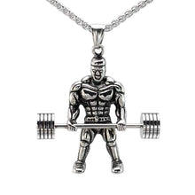 Load image into Gallery viewer, Mens Vintage Look Stainless Steel Weightlifter Gym Bodybuilder Barbell Pendant Necklace - Pendant Necklace