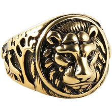 Load image into Gallery viewer, Mens Vintage Stainless Steel Ring Lion Head Shield Biker Gold/Silver/Black - Gold / 10 - 3888171