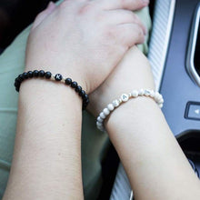 Load image into Gallery viewer, MetJakt Handmade A-Z Letters Bracelet | Natural 6mm Howlite Bracelet | Women 6.7-7.3 ″ Elastic Silver Beads Bracelet