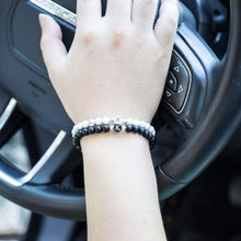 Load image into Gallery viewer, MetJakt Handmade A-Z Letters Bracelet | Natural 6mm Howlite Bracelet | Women 6.7-7.3 ″ Elastic Silver Beads Bracelet