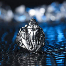 Load image into Gallery viewer, MetJakt Real 925 Sterling Silver Ring & Hand Carved Wealth Elephant's Nose Ring for Men Punk Rock Jewelry
