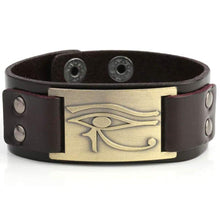Load image into Gallery viewer, My Shape Eye of Horus Ra Thoth Udjat Leather Cuff Bracelet Egyptian Amulet Pagan Jewelry (Antique Brass Brown) - Pendant Necklace