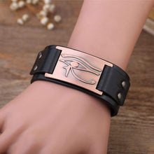 Load image into Gallery viewer, My Shape Eye of Horus Ra Thoth Udjat Leather Cuff Bracelet Egyptian Amulet Pagan Jewelry (Antique Gold Black) - Pendant Necklace
