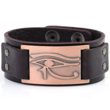 Load image into Gallery viewer, My Shape Eye of Horus Ra Thoth Udjat Leather Cuff Bracelet Egyptian Amulet Pagan Jewelry (Antique Gold Brown) - Pendant Necklace