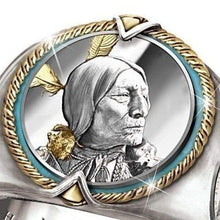 Load image into Gallery viewer, Native American Indian Chief Vintage Style Coin Ring - Silver, Gold & Turquoise