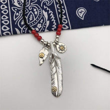 Load image into Gallery viewer, Native American Indian Style Sterling Silver 925 Feather Necklace For Men Women Handmade Thai Silver Charms Deer Leather Chain (80cm
