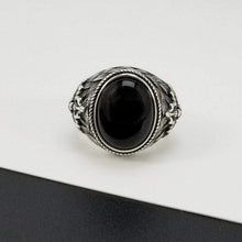 Load image into Gallery viewer, Natural Black Onyx Oval Stone Solid Silver 925 Band Rings Men 100% Pure Sterling Silver 925 Thai Silver Cool Mens Jewelry Gifts (Resizable