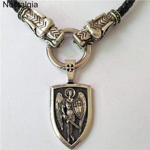 Load image into Gallery viewer, Nostalgia Archangel Michael Saint Protect Me Shield Amulet Protection Wolf Head Russian Orhodox Pendant Necklace Men Wicca Pagan - Pendant