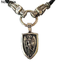 Load image into Gallery viewer, Nostalgia Archangel Michael Saint Protect Me Shield Amulet Protection Wolf Head Russian Orhodox Pendant Necklace Men Wicca Pagan - Pendant