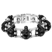 Load image into Gallery viewer, OIDEA Mens Stainless Steel Vintage 16MM Large and Heavy Skull Charm Biker Bangle Bracelet Silver and Black Tone 7.2 Inch - Jewelry
