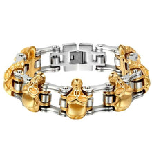 Load image into Gallery viewer, OIDEA Mens Stainless Steel Vintage 16MM Large and Heavy Skull Charm Biker Bangle Bracelet Silver and Gold Tone 7.2 Inch - Jewelry