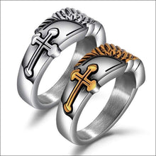 Load image into Gallery viewer, Orthodox Cross Ring for Men in Silver + Gold (Catholic Christian Religious Faith Jewelry)
