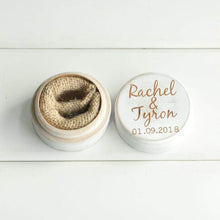 Load image into Gallery viewer, Personalized Rustic Wedding Wood Ring Box Holder Custom Your Names White Wedding Ring Bearer Box - 200001479