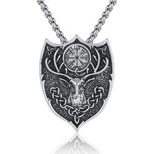 Load image into Gallery viewer, Pewter Viking Necklace Norse Amulet Pendant Necklace Celtic Pagan Jewelry Viking Gift Jewelry - Deer with Compass - 3888121