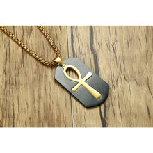 Load image into Gallery viewer, PJ Jewelry Mens Stainless Steel Ancient Egyptian Key of Life Ankh Cross Dog Tag Pendant Necklace Removable - Pendant Necklace