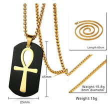 Load image into Gallery viewer, PJ Jewelry Mens Stainless Steel Ancient Egyptian Key of Life Ankh Cross Dog Tag Pendant Necklace Removable - Pendant Necklace