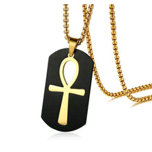 Load image into Gallery viewer, PJ Jewelry Mens Stainless Steel Ancient Egyptian Key of Life Ankh Cross Dog Tag Pendant Necklace Removable - Pendant Necklace