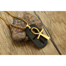 Load image into Gallery viewer, PJ Jewelry Mens Stainless Steel Ancient Egyptian Key of Life Ankh Cross Dog Tag Pendant Necklace Removable - Pendant Necklace