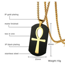Load image into Gallery viewer, PJ Jewelry Mens Stainless Steel Ancient Egyptian Key of Life Ankh Cross Dog Tag Pendant Necklace Removable - Pendant Necklace