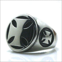 Load image into Gallery viewer, Polished Steel Cross Mens Ring (3 COLORS) - 316L Stainless Steel