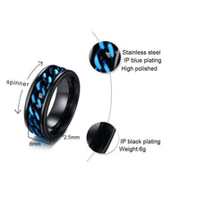 Load image into Gallery viewer, Punk Style Black Blue Color Spinner Rotate Chain Stainless Steel Men Biker Ring Lr634