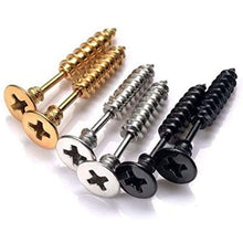 Load image into Gallery viewer, Stainless Steel Womens Mens Screw Stud Earrings Pierced Tunnel 3 Pairs 3 Colors (3 Pairs:Black+Silver+Gold)
