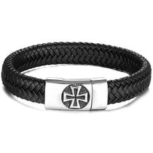 Load image into Gallery viewer, TheGoldSteel Leather Bracelet for Men Blue Black Brown Stainless Steel Safety Magnetic Clasp Buckle. Top Grain Leather Casual Cuff