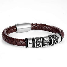 Load image into Gallery viewer, TheGoldSteel Leather Bracelet for Men Blue Black Brown Stainless Steel Safety Magnetic Clasp Buckle. Top Grain Leather Casual Cuff