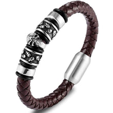 Load image into Gallery viewer, TheGoldSteel Leather Bracelet for Men Blue Black Brown Stainless Steel Safety Magnetic Clasp Buckle. Top Grain Leather Casual Cuff