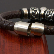 Load image into Gallery viewer, TheGoldSteel Leather Bracelet for Men Blue Black Brown Stainless Steel Safety Magnetic Clasp Buckle. Top Grain Leather Casual Cuff