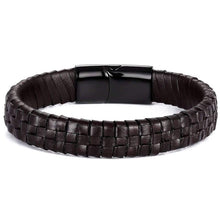 Load image into Gallery viewer, TheGoldSteel Mens Black Brown Blue Leather Bracelets Stainless Steel Safety Magnetic Clasp Buckle. Top Grain Leather Cuff Wristbands. Great