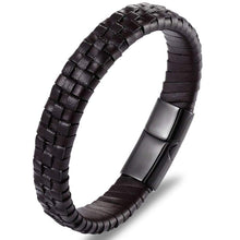 Load image into Gallery viewer, TheGoldSteel Mens Black Brown Blue Leather Bracelets Stainless Steel Safety Magnetic Clasp Buckle. Top Grain Leather Cuff Wristbands. Great