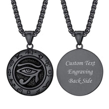 Load image into Gallery viewer, U7 Men Women Antique Eye of Horus Necklace Cool Black Egyptian Jewelry Customized Engraved Pendant with Chain 22 Inch - Pendant Necklace