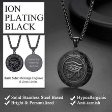 Load image into Gallery viewer, U7 Men Women Antique Eye of Horus Necklace Cool Black Egyptian Jewelry Customized Engraved Pendant with Chain 22 Inch - Pendant Necklace