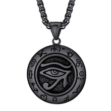Load image into Gallery viewer, U7 Men Women Antique Eye of Horus Necklace Cool Black Egyptian Jewelry Customized Engraved Pendant with Chain 22 Inch - Pendant Necklace