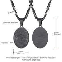 Load image into Gallery viewer, U7 Men Women Protection Jewelry Judism Christian Islamic Biblical Archangel Pendant with Chain 22 Inch Oval Medal Shape Ion Plating Black