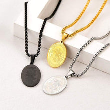 Load image into Gallery viewer, U7 Men Women Protection Jewelry Judism Christian Islamic Biblical Archangel Pendant with Chain 22 Inch Oval Medal Shape Ion Plating Black