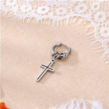 Load image into Gallery viewer, 1Pcs European Cross Blade Triangle Small Hoop Earring Personality Ancient Silver Color Earrings For Women Men Jewelry E150 - Ear Jewelry
