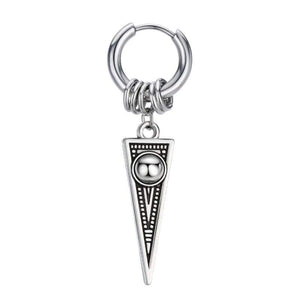 1Pcs European Cross Blade Triangle Small Hoop Earring Personality Ancient Silver Color Earrings For Women Men Jewelry E150 - Ear Jewelry