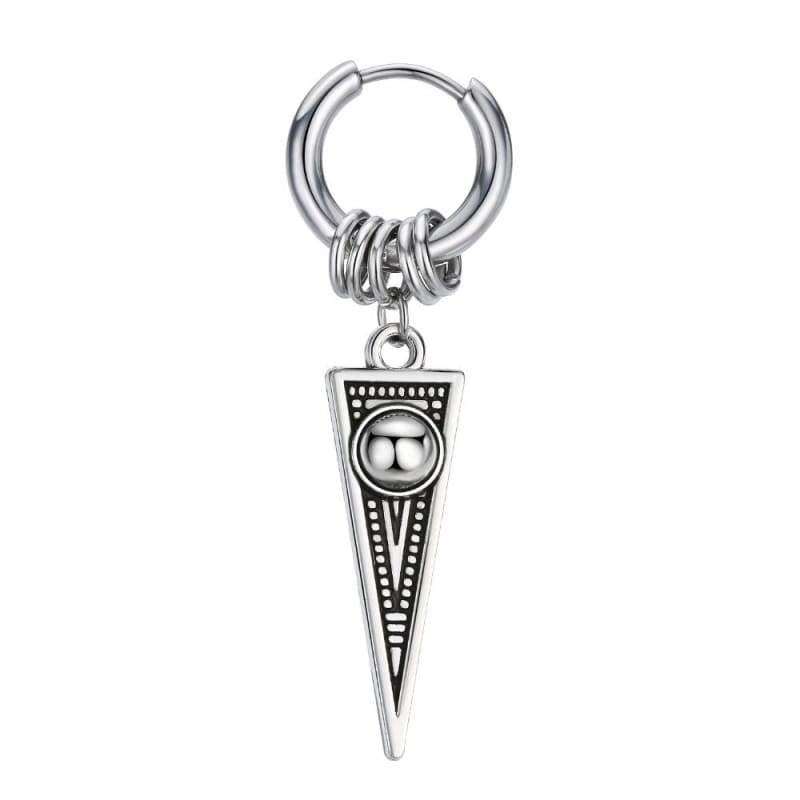 1Pcs European Cross Blade Triangle Small Hoop Earring Personality Ancient Silver Color Earrings For Women Men Jewelry E150 - Ear Jewelry