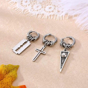 1Pcs European Cross Blade Triangle Small Hoop Earring Personality Ancient Silver Color Earrings For Women Men Jewelry E150 - Ear Jewelry
