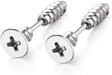 Load image into Gallery viewer, Men's Screw Stud Earrings Pierced Tunnel 3 Pairs 3 Colors (3 Pairs:Black+Silver+Gold)
