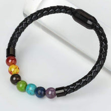 Load image into Gallery viewer, 7 Chakra Real Stone Healing Bracelet Genuine Leather Braided with Magnetic Clasp Mens Best Gift 8.5 - Jewelry
