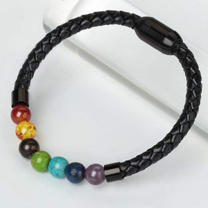 7 Chakra Real Stone Healing Bracelet Genuine Leather Braided with Magnetic Clasp Mens Best Gift 8.5 - Jewelry